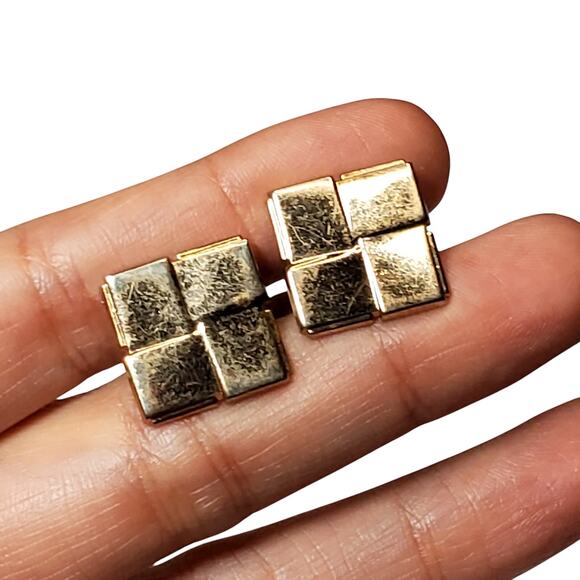 Gold Tone Square Cufflinks Vtg Minimalist Basic - Picture 1 of 3